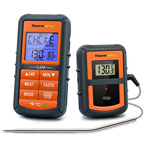 ThermoPro TP07 Barbecue Thermometer Funk Grillthermometer Bratenthermometer mit Timer für BBQ, Ofen, Smoker, Reichweite bis zu 90 Meter