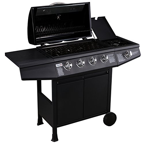 TAINO Basic 4+1 BBQ Gasgrill Grillwagen Edelstahl-Brenner + Seitenkocher Grill TÜV (Basic 4+1 Gasgrill)