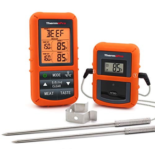 ThermoPro TP20 Digital Funk Bratenthermometer 150m Reichweite Grillthermometer Ofenthermometer Thermometer Wireless mit 2 Temperaturfühlern für BBQ, Ofen und Grills
