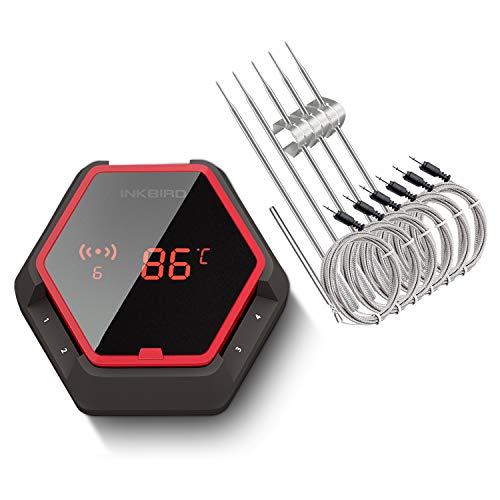 Inkbird IBT-6XS Grillthermometer mit 6 Sonden, Magnetisch BBQ Thermometer Bluetooth Fleischthermometer mit 1000mAh Li-Batterie, Bratenthermometer mit 180 Grad Bildschirmanzeige Drehen für BBQ,Backofen