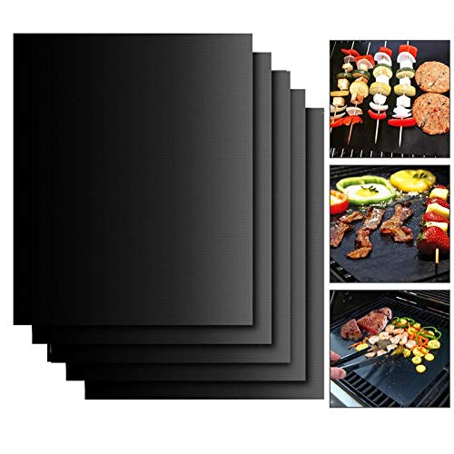 EXTSUD BBQ Grillmatte,5er Set Antihaft Grillmatten Teflon BBQ Grill und Backmatte Wiederverwendbar PFOA-Frei über Kohle, Gas und Weber Style Grills,40x33cm-Perfekt für Fleisch,Fisch und Gemüse MEHRWEG