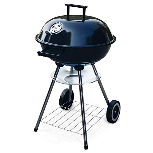 RESCH 502595 Holzkohlegrill Ø 44cm, 4 Personen Grill Holzkohle, fahrbarer Kugelgrill mit Deckel für Unterwegs/Garten/Balkon