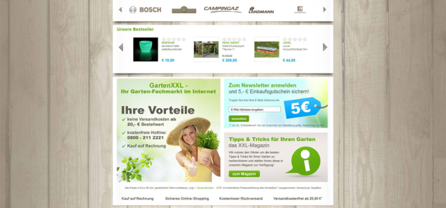 Startseite des Onlineshops Garten XXL